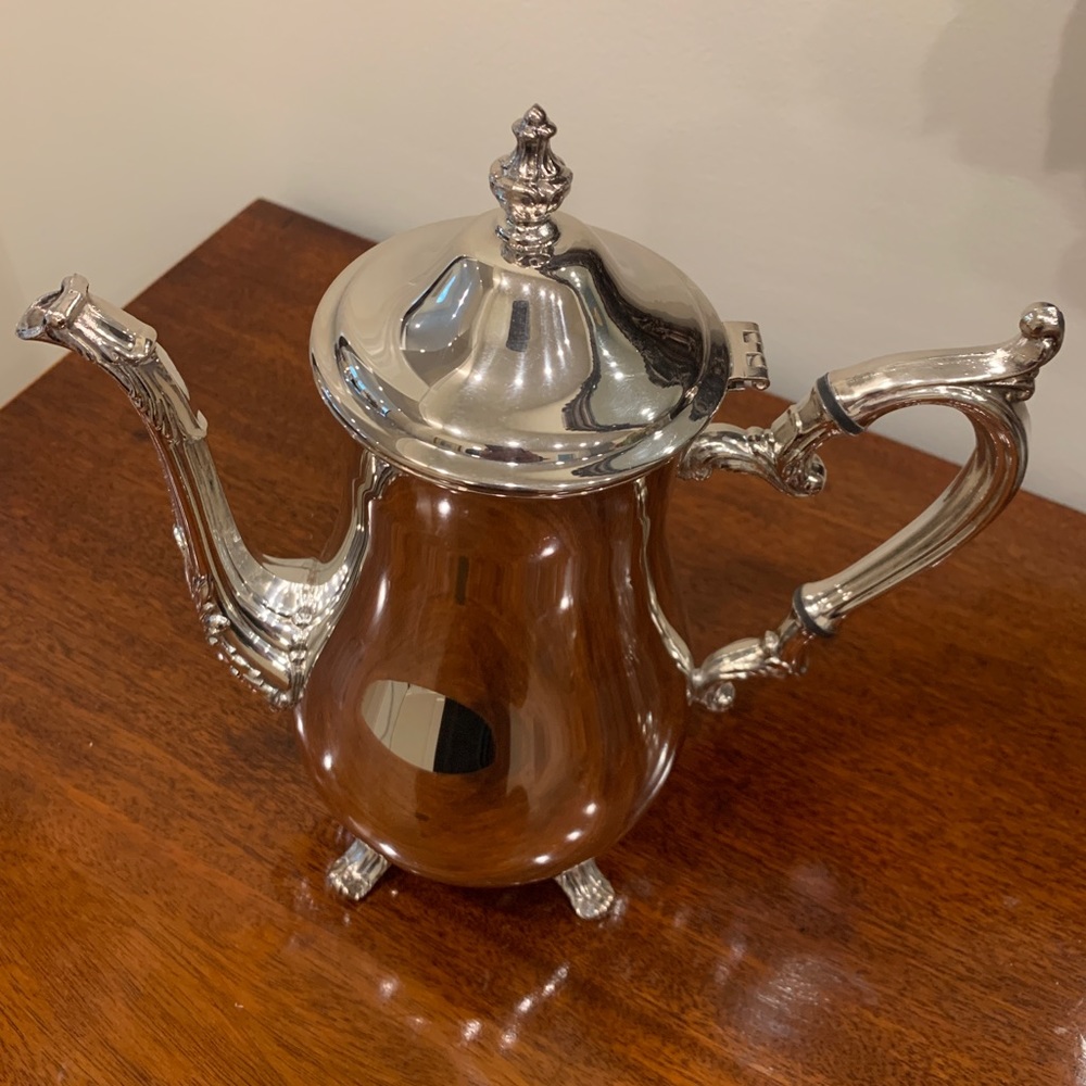 Coffee Pot.  Silver plated lidded footed.  Exceptional vintage condition.